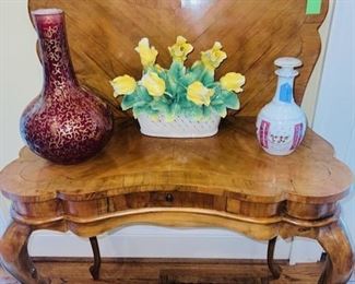 Fine European (possibly Eastern European or Austrian) likely fruitwood and much reminiscent of Biedermeier. Wood quality is amazingly beautiful.