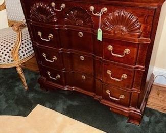 Vintage mahogany finely made block front chest with brass hardware.  Mint condition.