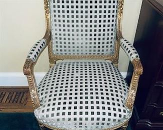 Lovely pair of French Gilded armchairs (Second Empire 1850-1870) in lovely condition and upholstered in Scalamandre silk velvet.
