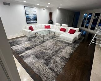 grey and white shag rug