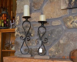 Iron and wood candle holders