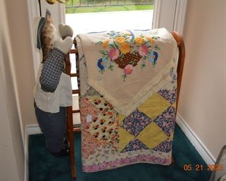 Vintage quilt- vintage pouting baby- quit rack