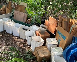 Bins of nails, assorted wood, etc 