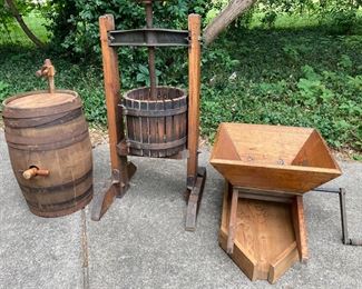 Vintage wine press and accessories 