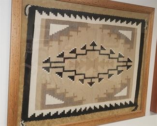 Framed hand-woven Rug of Navajo "Two Grey Hills" by Beth Benally, 31" x 43"