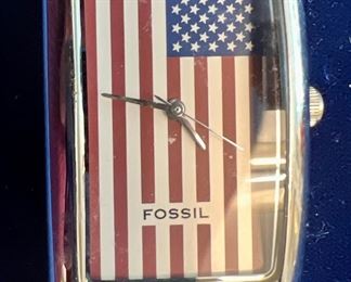 Vintage Fossil American Flag Watch