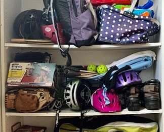 Rollerblades, Helmets, Baseball Gloves, Lacrosse Sticks