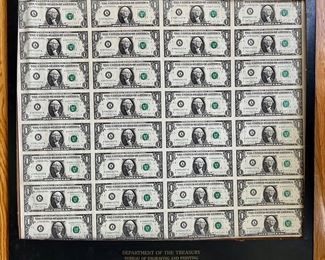 Department of the Treasury Uncut Currency Sheet