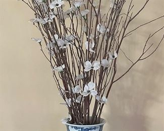 Faux Flowers in Blue & White Vase