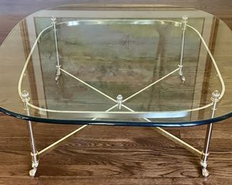 Brass & Glass Coffee Table with Tiny Paw Feet