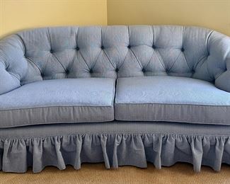 Powder Blue Tufted Sofa with Skirt