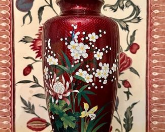 Japanese Cloisonne Vase with Lotus Flowers