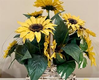 Faux Sunflowers in Wicker Basket