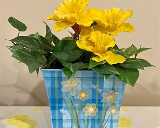 Faux Daffodils in Painted Planter