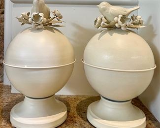 (2) Decorative Orbs with Bird Finials
