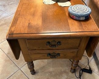 Pair of End Tables, Drop Leaf Sides, 2 Drawers
