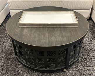 Round Cocktail Table on Wheels, Metal Lattice Base