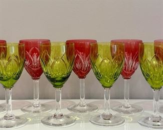 (9) Green & Red Sherry Glasses