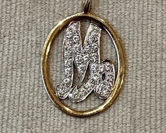14K & Diamond "M" Pendant