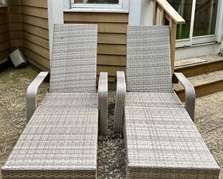 (2) Wicker Adjustable Lounge Chairs
