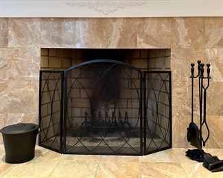 Ash Bucket, Folding Fireplace Screen & Fireplace Tools