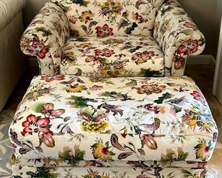 Oversized, Overstuffed Armchair with Ottoman, Down Fill