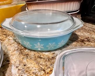 Pyrex snowflake casserole dish.