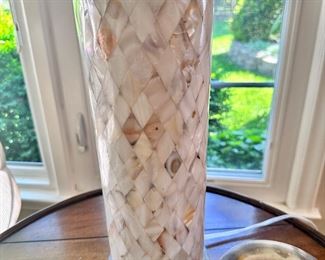 One of two abalone shell table lamps.