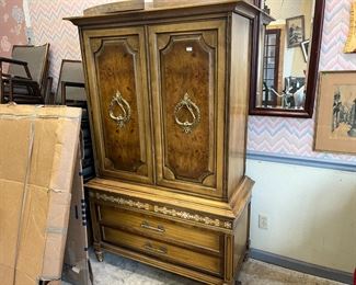 Italian Gentleman's Wardrobe w/Inlaid Mother of Pearl Bronze Door Pulls