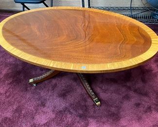 Americana Kindel Oxford Mahogany Oval Inlaid Branded Coffee Table,