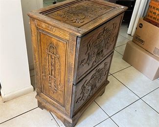 2-Vintage Hand Carved File Cabinet