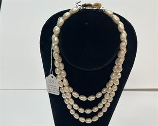 Faux 3-Strand Pear Necklace