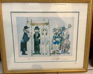Signed Jovan Obican Yugoslavian (1918-1986) Folk Art Jewish Wedding Chuppah, Litho 12x16
