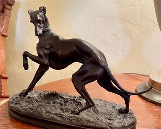 Late 19th c. Bronze Animalier Sculpture Greyhound Dog  After Pierre-Jules Mene (French, 1810-1879)