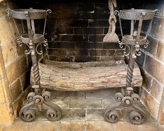 Huge Spanish Wrought Iron Andirons