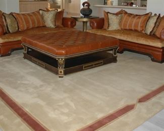 Living room Marge Carson inspired  sofas, ottoman 3 end side tables; area rug.