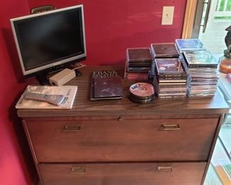 file cabinet, TV, cd's