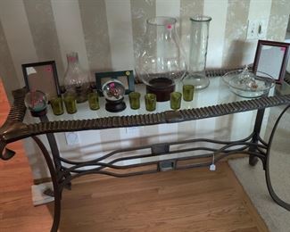 cast iron/glass table, candle deco
