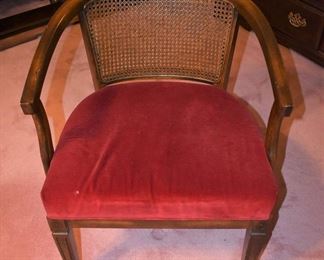 1970 Cane Barrel Back Chair with Deep Rose Cushion