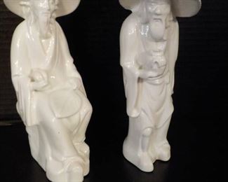 Ceramic Pair of Asian Figures Glazed in White