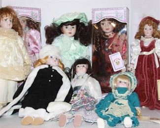 Eight Vintage Porcelain Dolls