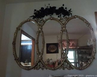 Stunning Vintage Hollywood Regency Triple Oval Wall Mirror