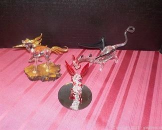 Trio of Spun Glass Dragons and a Unicorn