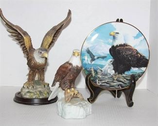 Two Eagle Figurines with a Genuine Fernandez Collectible Plate