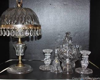 Vintage Glass Table Lamp with Hanging Crystals Cut Glass Clear Basket and More