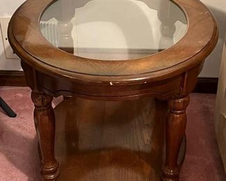 Vintage Glass Top Oval End Table