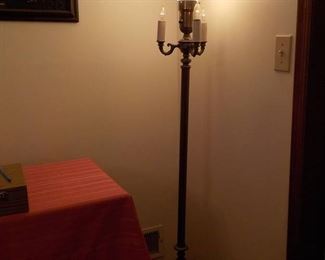 Vintage Torchiere Floor Lamp with 3 Piece Candelabra Brass with Marble at Base