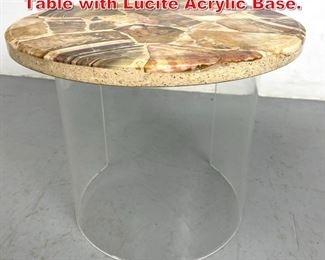 Lot 10 Stone Mosaic Top Side Table with Lucite Acrylic Base. 