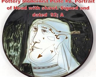 Lot 19 SUSANA ESPINOSA Art Pottery Modernist Plate 2. Portrait of Head with shawl. Signed and dated 92 A