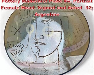 Lot 21 SUSAN ESPINOSA Art Pottery Modernist Plate 4. Portrait Female Head. Signed and dated 92 Argentine
